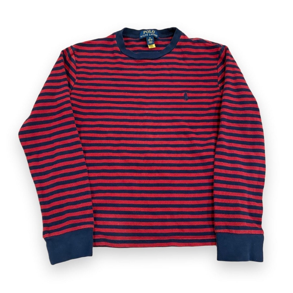 Polo Ralph Lauren Kids Red Navy Striped Long Sleeve Shirt Size M 10-12 Vintage